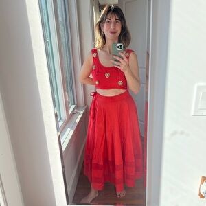 Poppy Red Indian Crop Top and Skirt